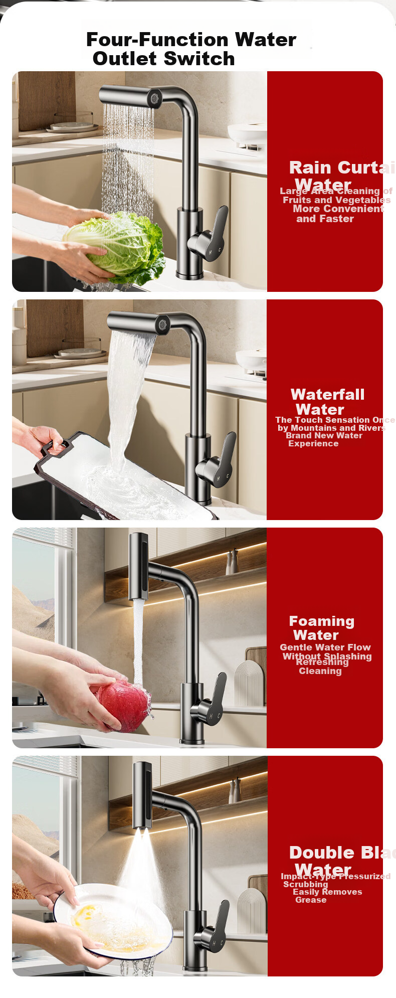 Baihan Kitchen Faucet Hot and Cold Two-in-One Vegetable Sink Faucet Flying Rain Waterfall Dishwasher Sink Faucet 4
