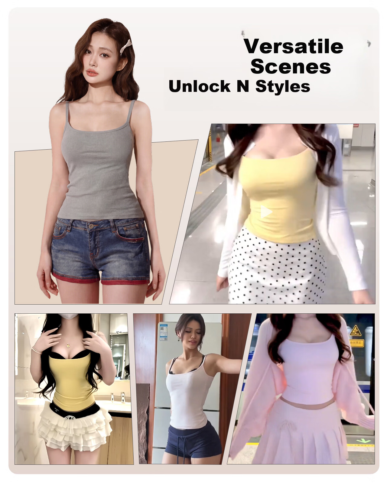 PINK AMY Pinkamy Peach Waist White Camisole Tank Top Women's Innerwear Basic Shirt 29