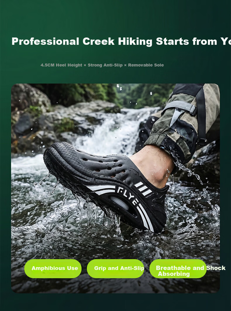 MEXICAN Outdoor Men's Summer EVA Thick Sole Non-Slip Creek Hiking Breathable Clogs Green 42-43 2