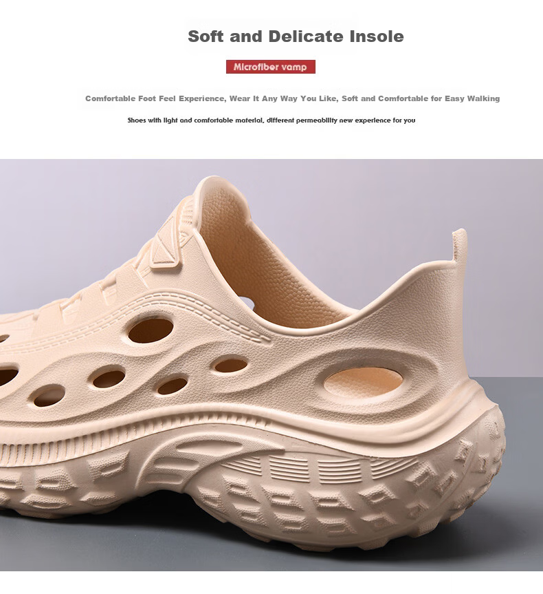 PLAYBOY Men's Summer 2026 Thick-Soled Closed-Toe Sandals Comfortable Thick-Soled Beach Shoes Khaki Size 40 6