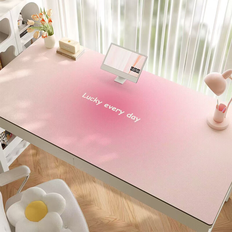 Juyingfeng Large Leather Mouse Pad Odorless Waterproof Oil-Resistant Wash-Free Dining Mat Luxury Minimalist Ins Style Custom Printed Desk Pad 900*420*2mm Milk Powder Small Flower 12