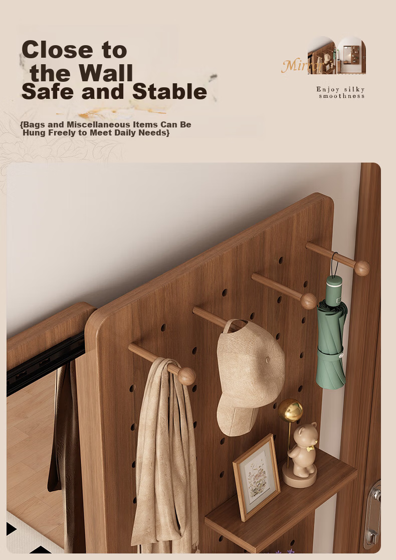 Yamile Hollow Board Dressing Mirror Hidden Solid Wood Core Sliding Full-Length Wall-Mounted Entryway Concealed Mirror 4