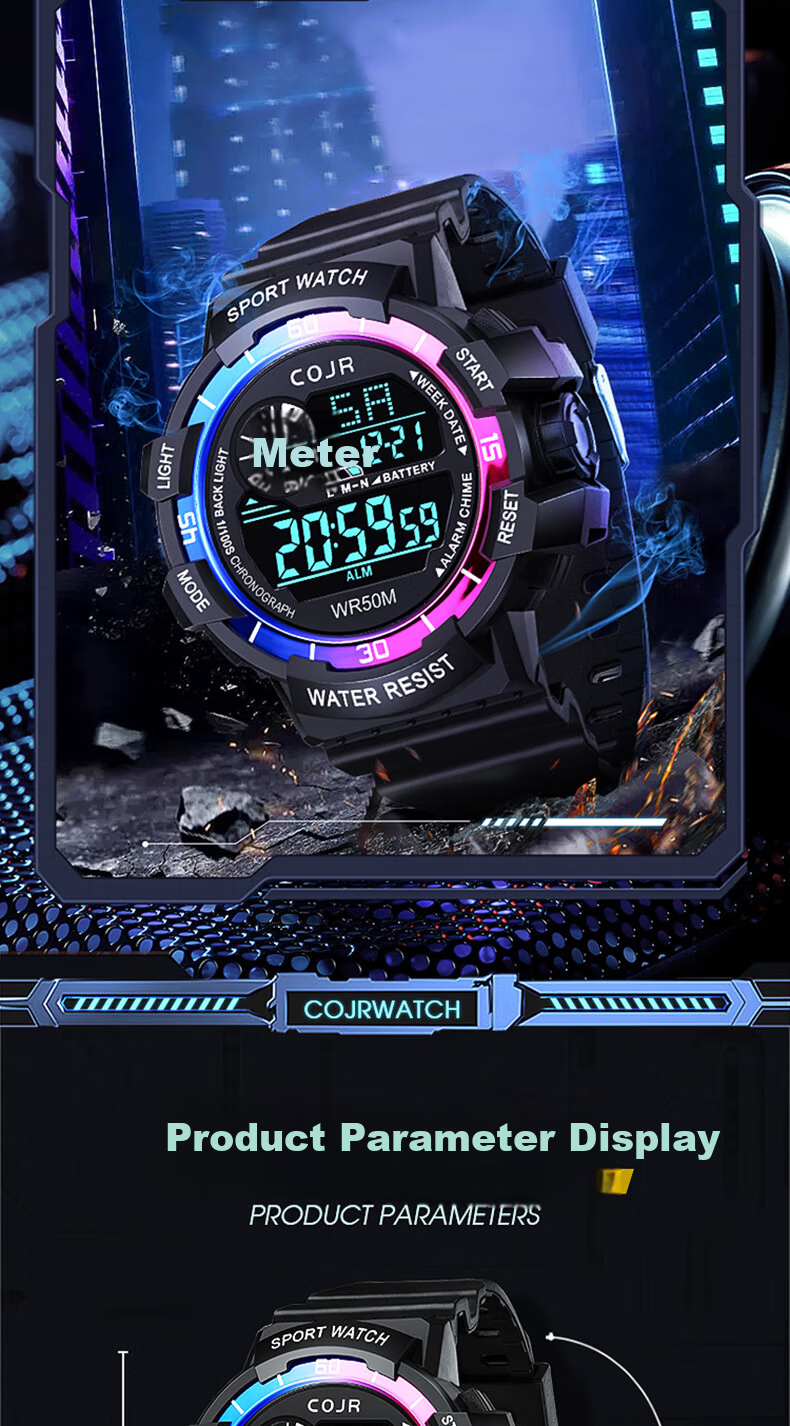 COJR Electronic Timing Watch for Boys Junior High Students Waterproof Sports Alarm Clock for Children 6