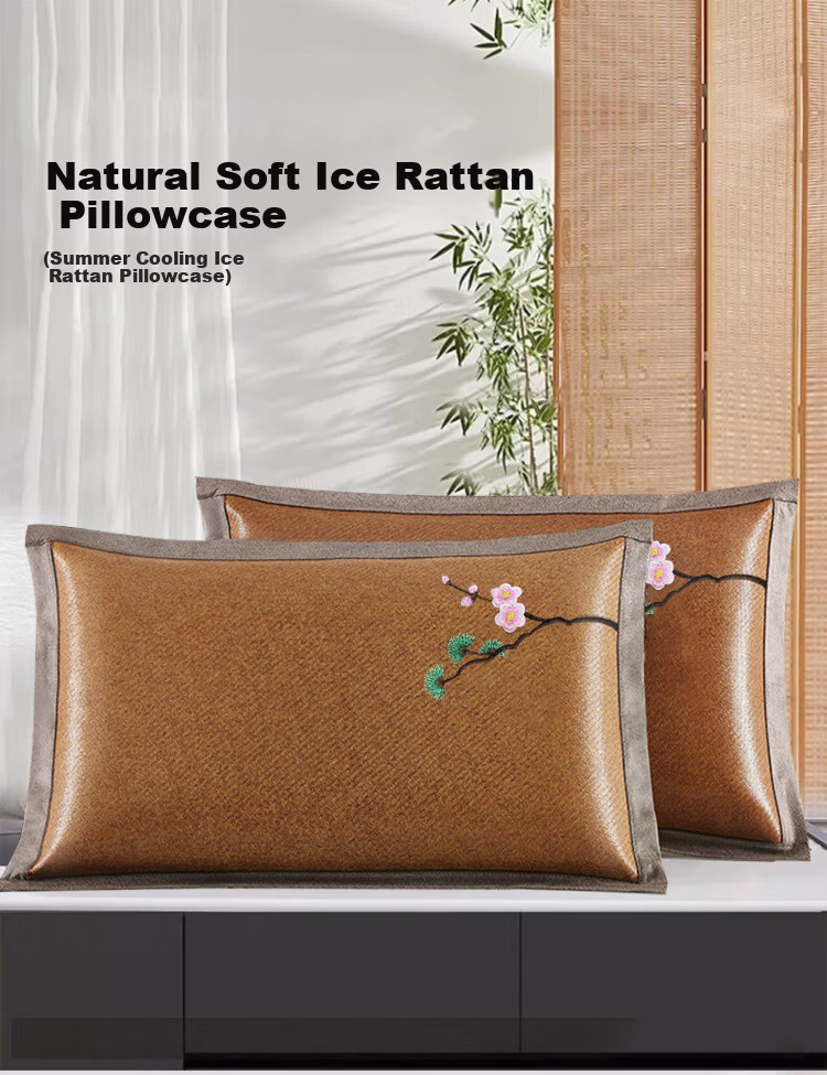 Hengyuanxiang Summer Ice Rattan Pillowcase Single Ice Silk Pillow Cover Rattan Cooling Pillow Core Isolation Cover Persimmon Wish 1