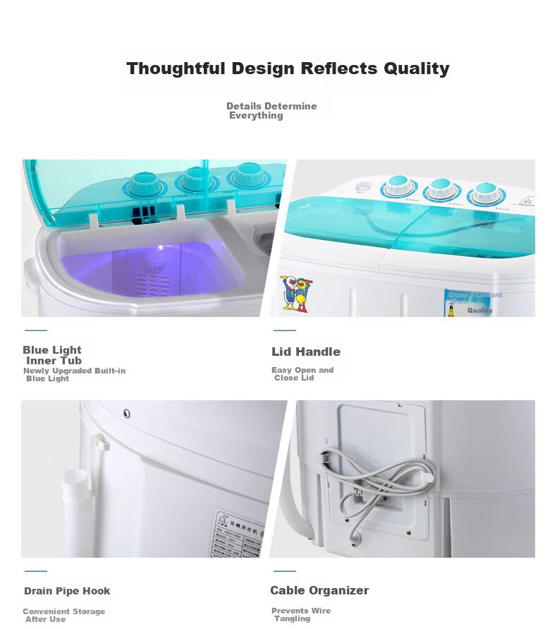 XIAOYA Trendy Lifestyle Appliances 2.5kg Twin Tub Mini Semi-Automatic Washing Machine for Baby and Children's Underwear Socks Small Items Separate Washing and Spinning Mini Model 9