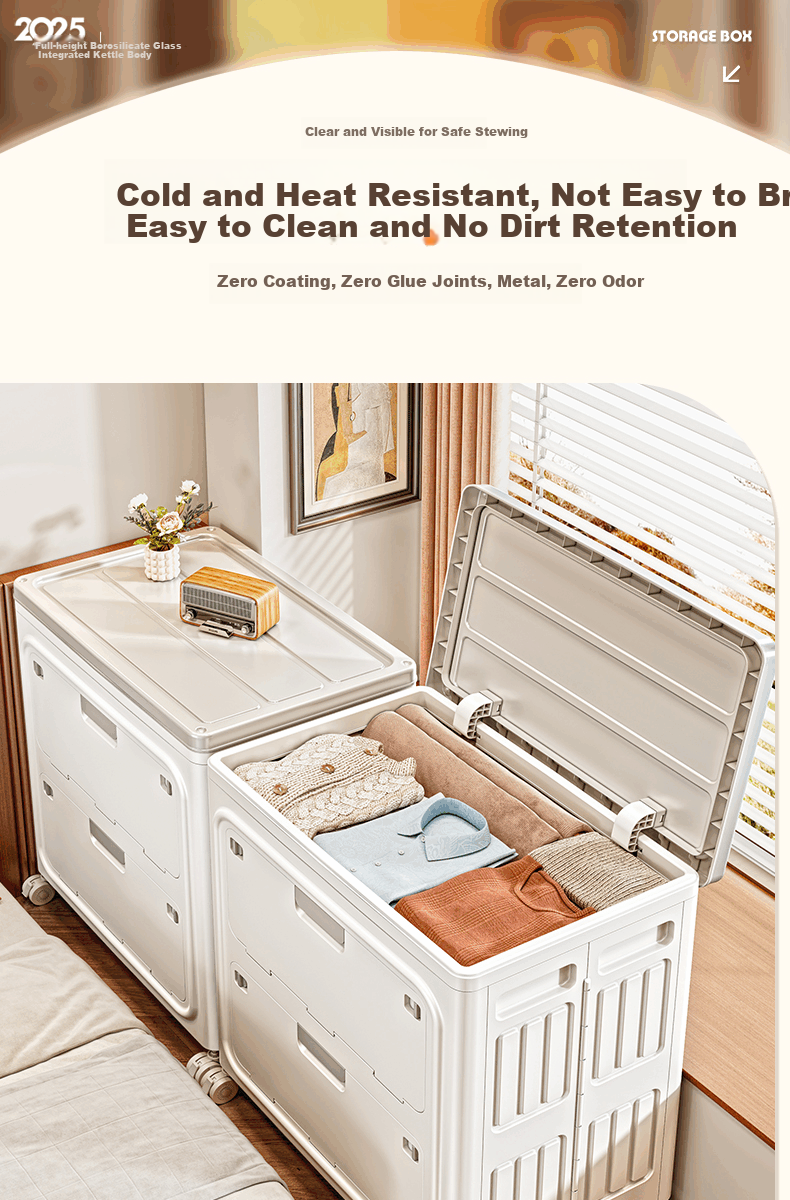 OLA XIANG Flip-Top Clothes Storage Box Extra Large Capacity Foldable Clothing Organizer with Wheels Thickened Quilt Storage Cabinet for Home 1