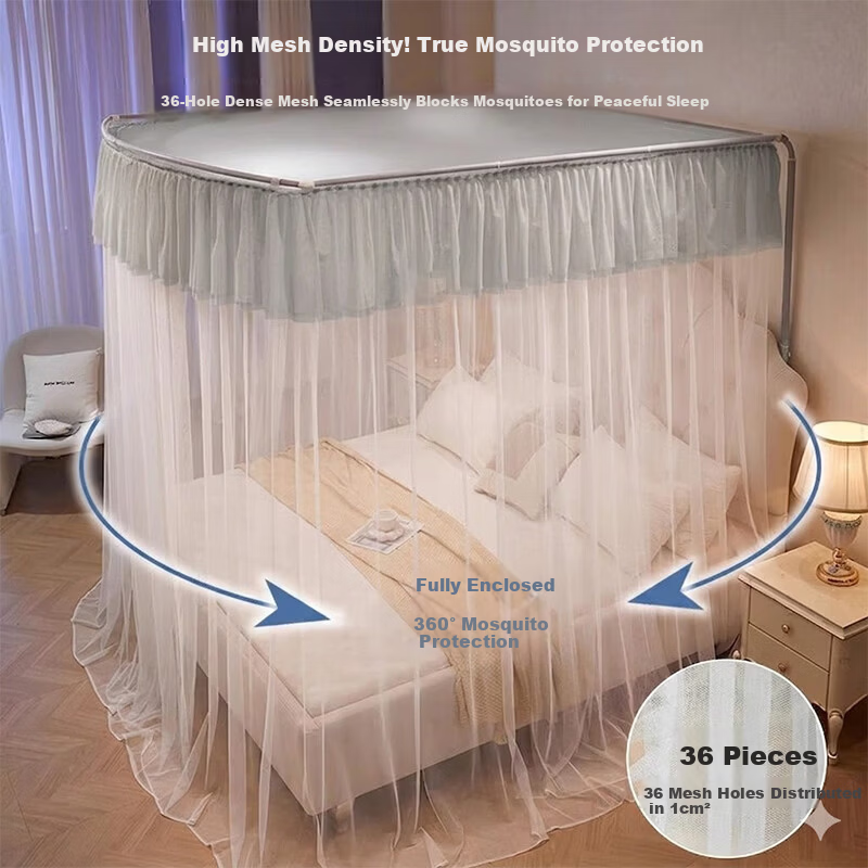 MUJI Home U-Shaped Large Space Fishing Rod Mosquito Net Three-Door 1.8x2m Bed Rail Mosquito Net [Dense Mesh]