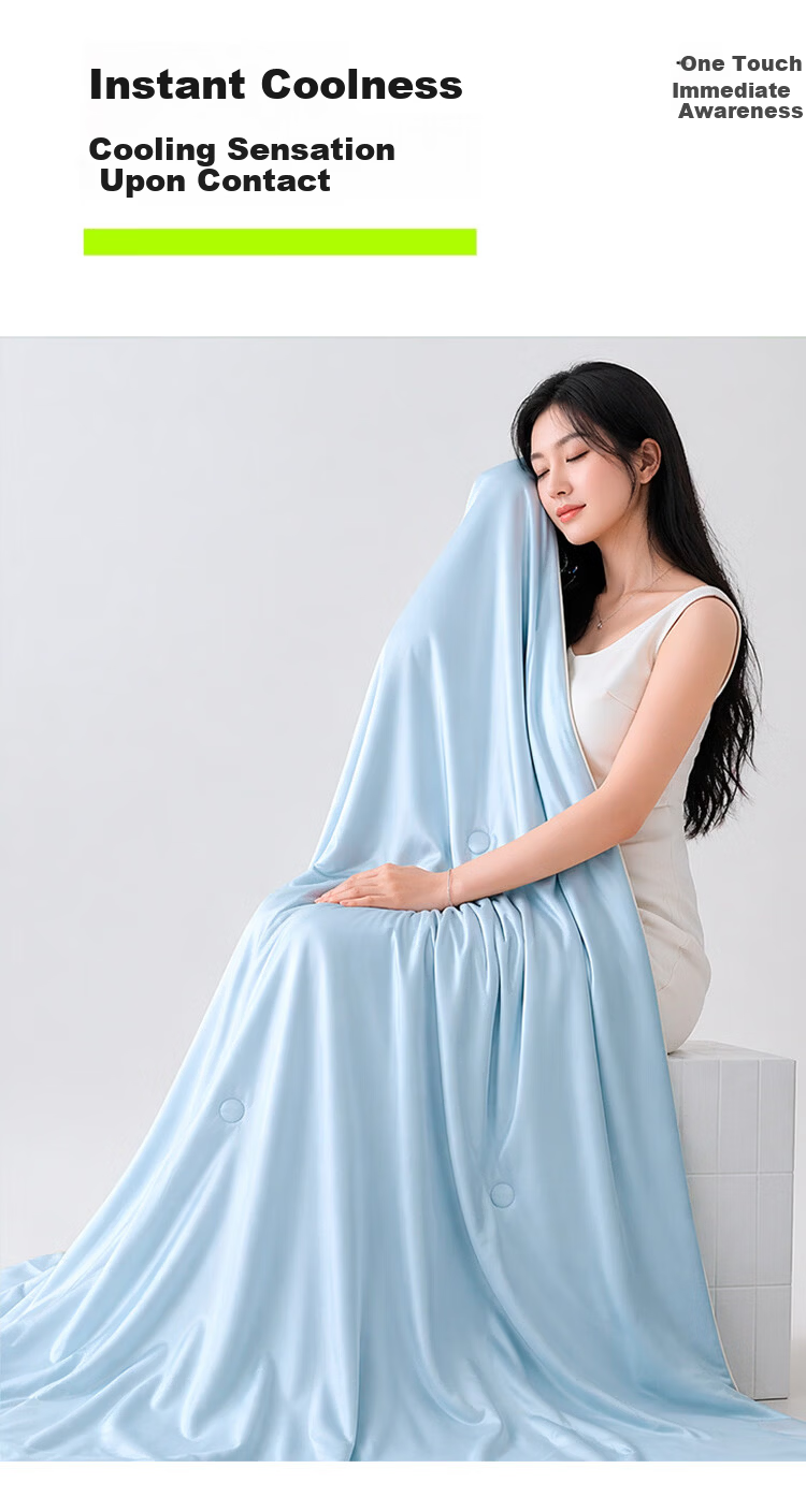 Jiuzhoulu Cooling Antibacterial Ice Silk Summer Quilt A-Class Double Machine Washable Thin Air-Conditioned Blanket Blue Gray Patchwork 6