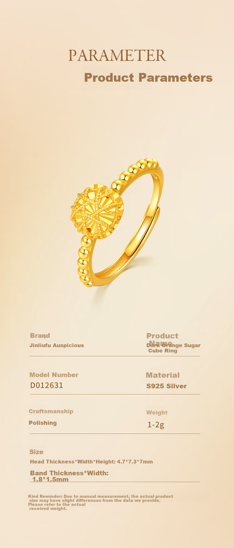 Jinliufu Auspicious S925 Silver Dark Orange Square Sugar Adjustable Ring for Women Pure Silver Fashion Birthday Gift 6