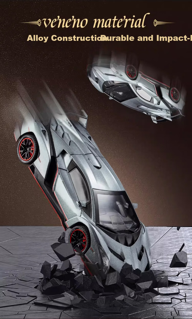Fozao Lamborghini Sports Car Model Children's Educational Toy Boys Birthday Gift Poison Collection Silver + Leather Dust Cover 7