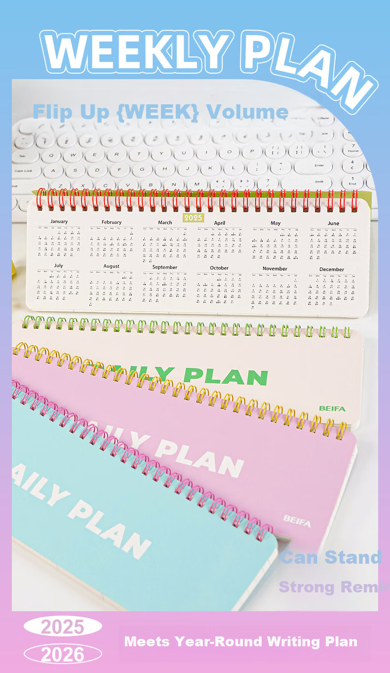 BEIFA Daily Desktop Planner High-Quality Office Study Planner Self-Discipline Check-In Schedule Baguette Weekly Planner Cream Apricot - Blank [Back to School Essential] 1