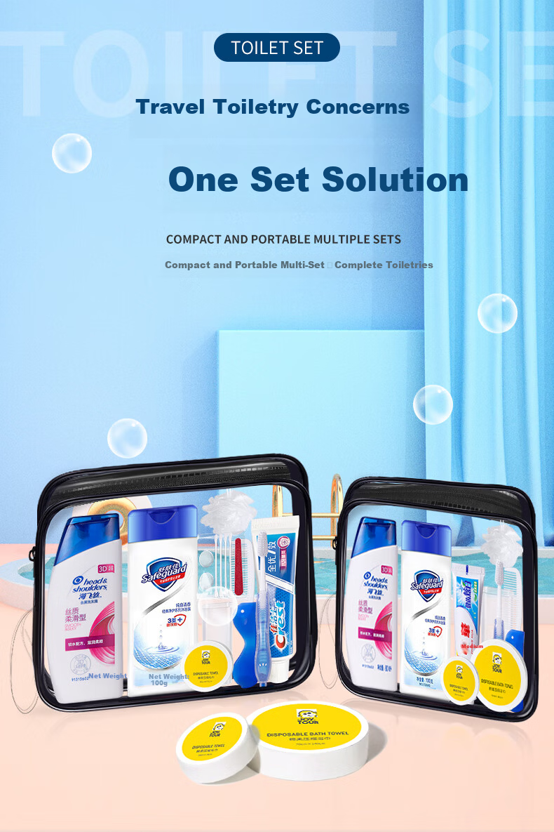 JiaTu Travel Toiletry Set Toothbrush Toothpaste Travel Essentials Head & Shoulders Safeguard 5-Piece Wash Bag PVC Bag - T5 2