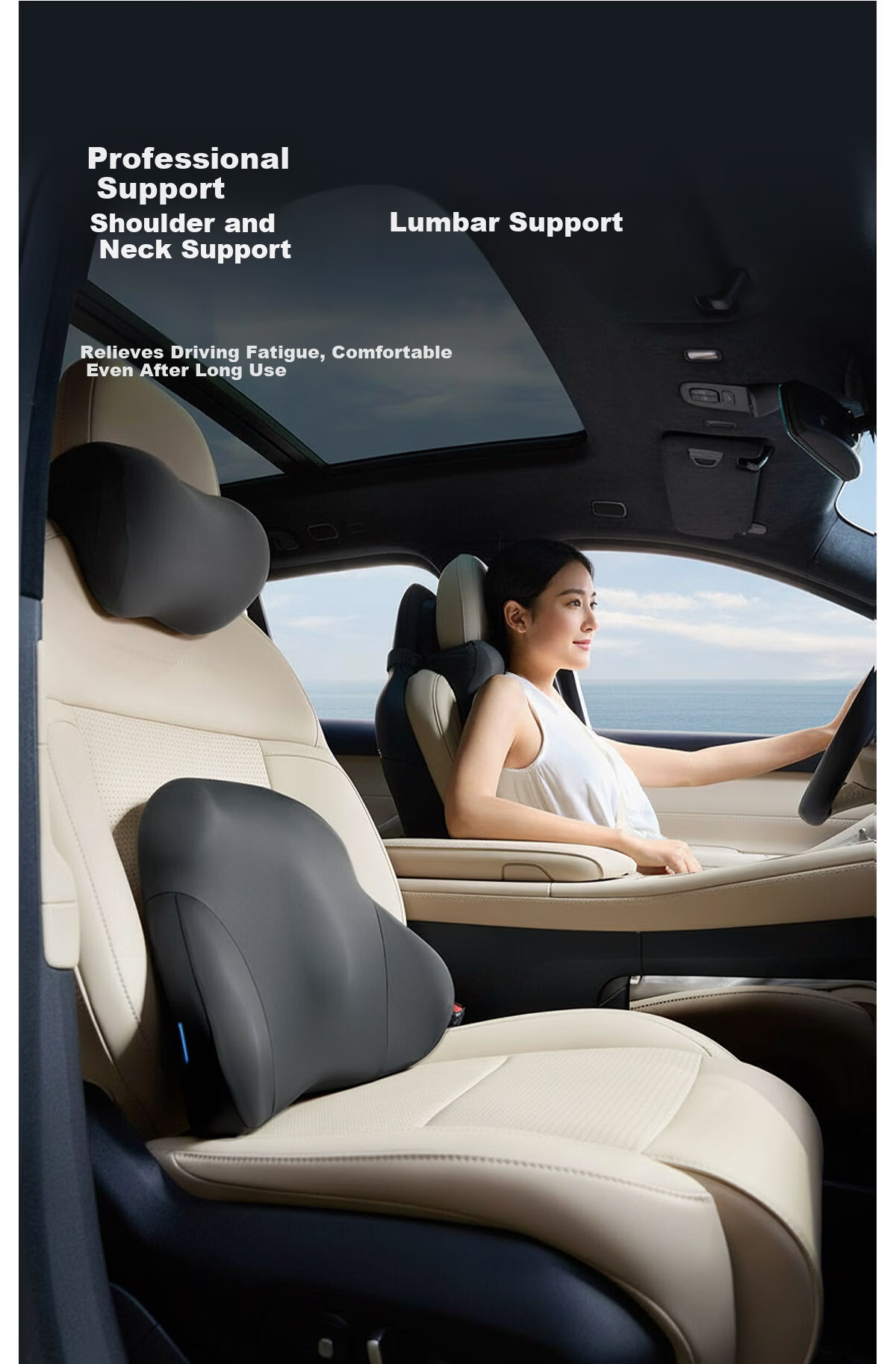 MLILY Fast Charging Zero Pressure Car Headrest Universal Four-Season Seat Cushion Neck Support Pillow for Long Sitting Comfort and Pressure Relief 2
