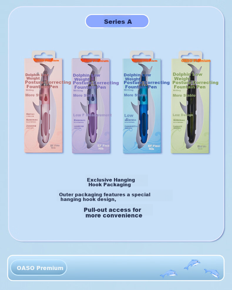 Youshang OASO K066 Dolphin Low Center of Gravity Fountain Pen Stable Writing Posture Refillable Ink Cartridge Deep Sea Black for 3rd-4th Grade Students Beginner 15
