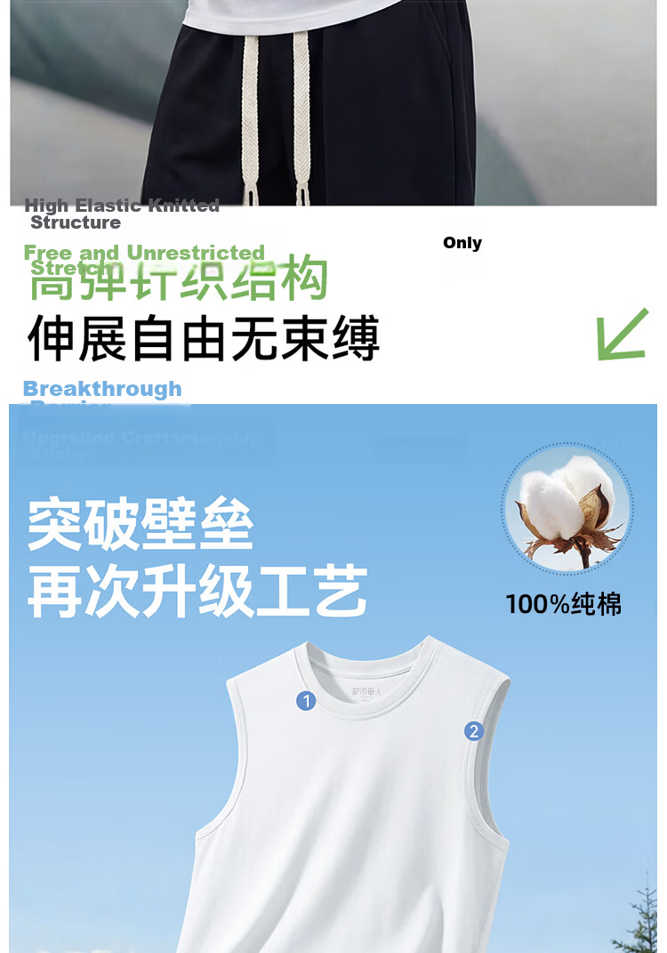 Urban Beauty Men's Pure Cotton Vest Summer Full Cotton Seamless Sports Fitness Sleeveless Loose T-Shirt Plus Size Top 11