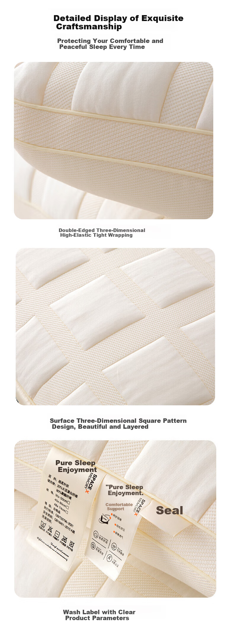 J.Sir High Pillow Deep Sleep Pillow Core Non-Collapsing Non-Deforming Cotton Neck Support Single Pillow for Hotel and Home Use 9