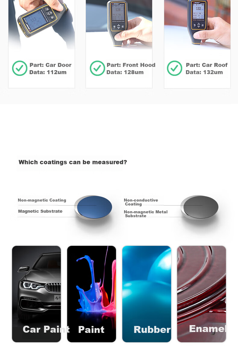 Shendawei Coating Thickness Gauge High Precision Automotive Paint Film Metal Ceramic Paint Thickness Meter Iron Aluminum Car SW-6310A 6