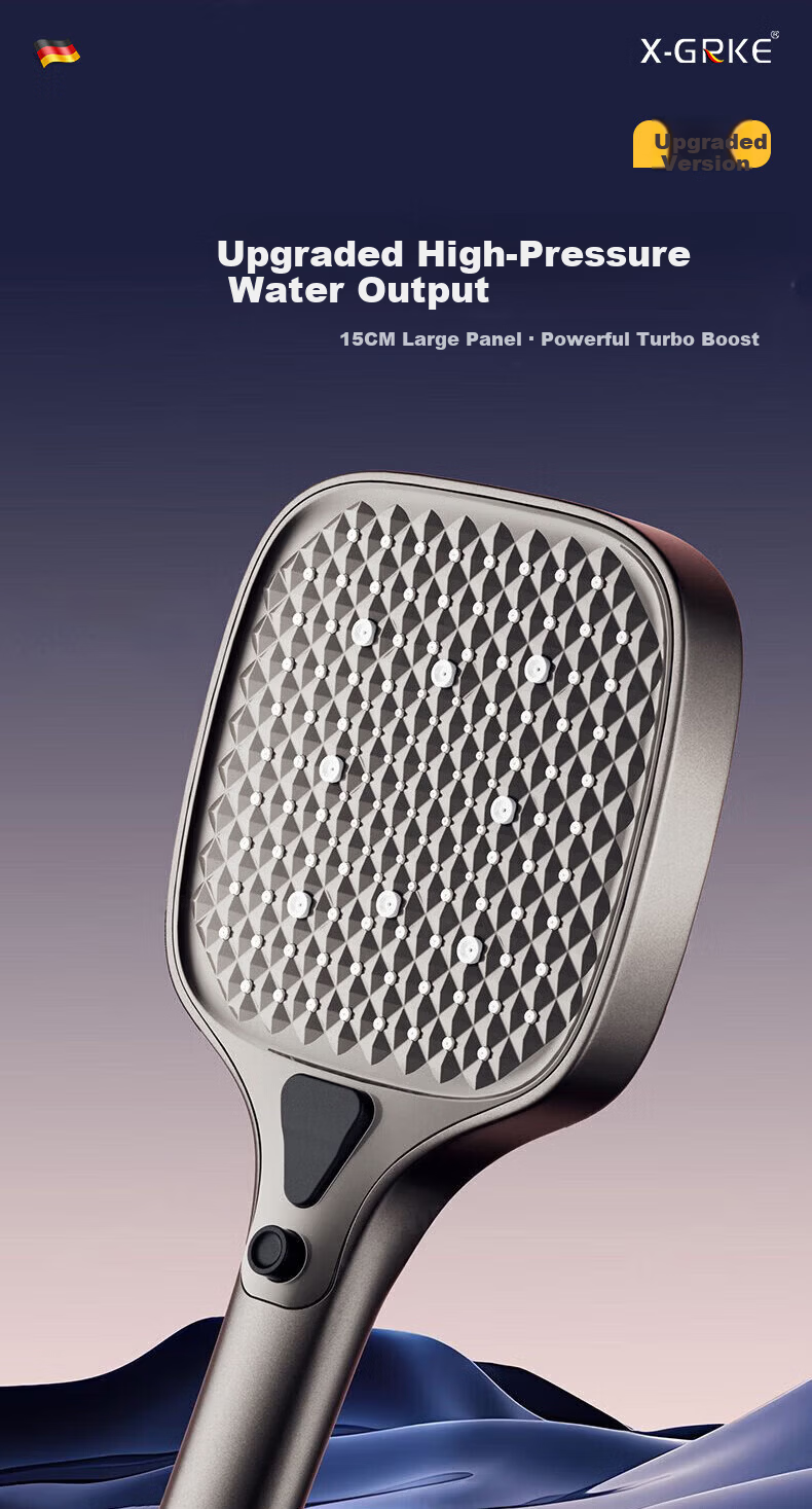 X-GRKE [Germany] Large Panel High-Pressure Shower Head Set with Hose, Powerful Water Flow 5