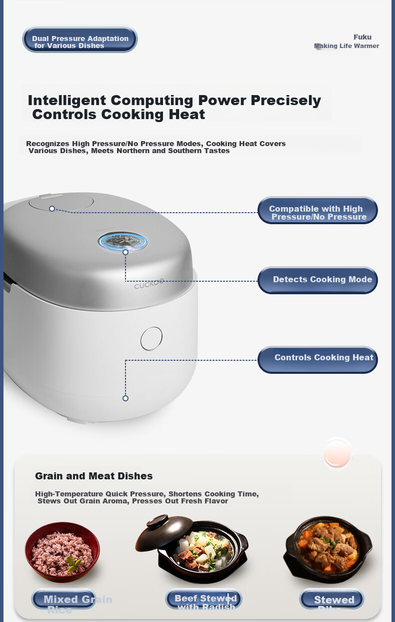 CUCKOO Price Protection 618 Electric Rice Cooker Korean Imported Noise Reduction Double Pressure IH Heating Smart Voice Non-stick 2.8L 1-3 Person CRP-NHTR0611FW 3