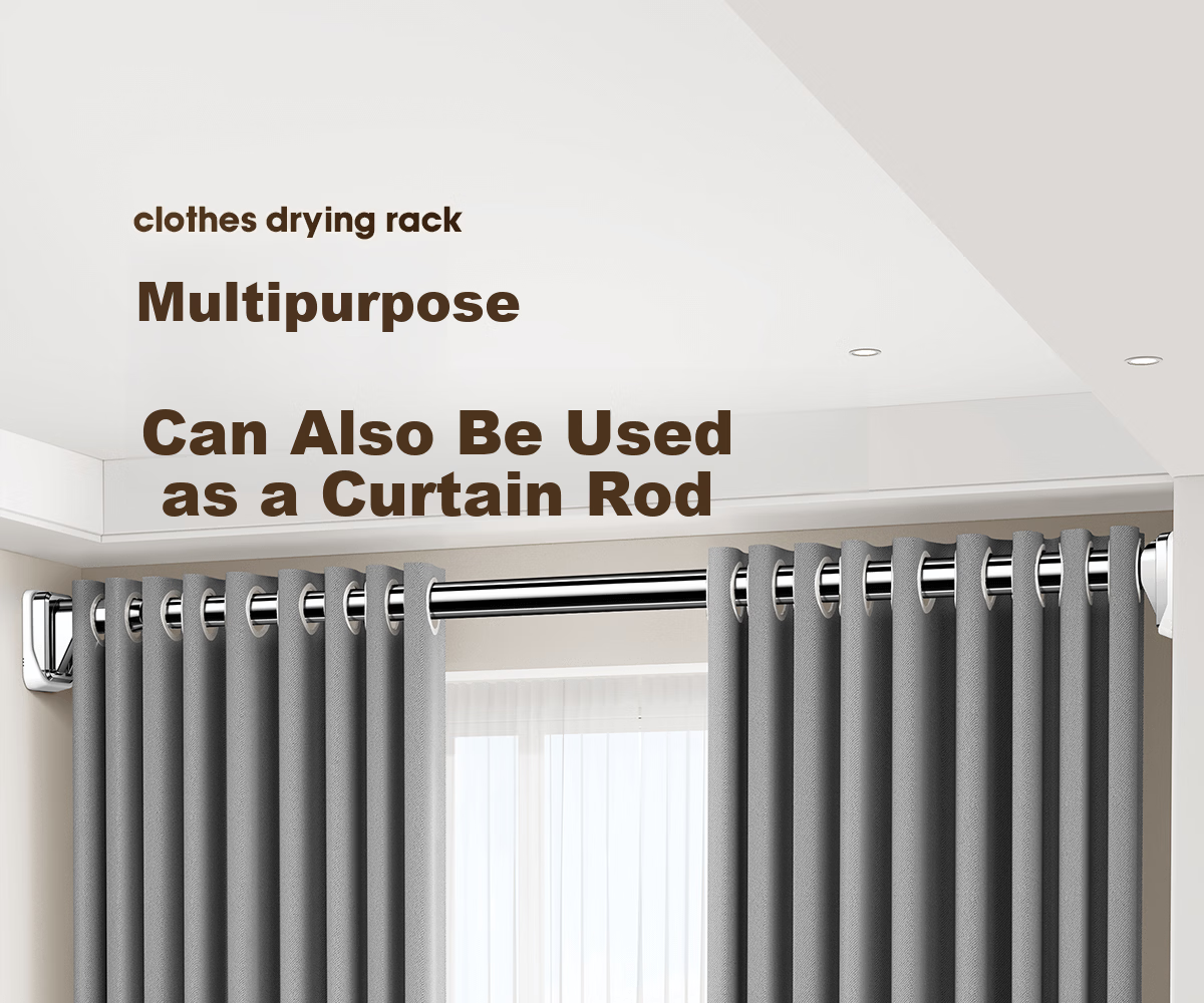 Futuristic Telescopic Clothes Drying Rod No-Drill Balcony Stainless Steel Shower Curtain Rod Wardrobe Hanging Rod Support 340-400cm 22