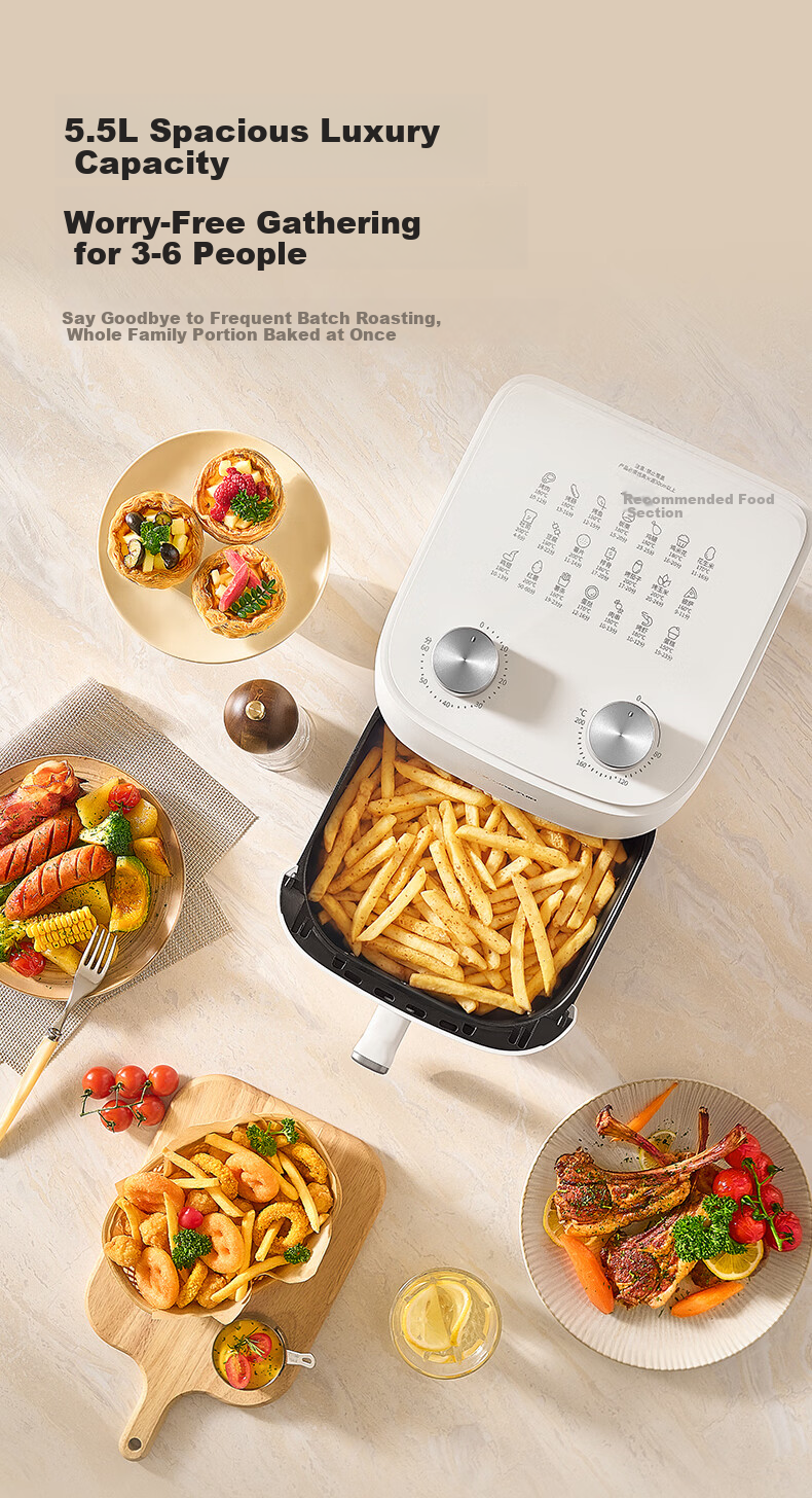 Joyoung Air Fryer with Steaming And Baking Functions, Zero Fluorine Titanium Ceramic Non-Stick Home Air Fryer, 5.5L Large Capacity Beautiful Hot Air Frying Metal Inner Pot KL55-V155 6