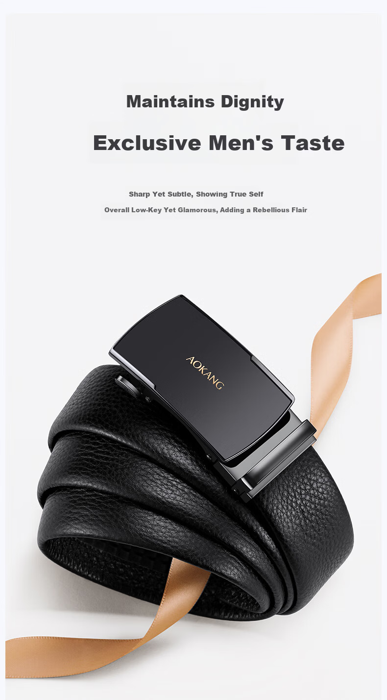Aokang Men's Genuine Leather Belt Automatic Buckle First Layer Cowhide Business Commuter Men's Waist Belt Gift for Men 8
