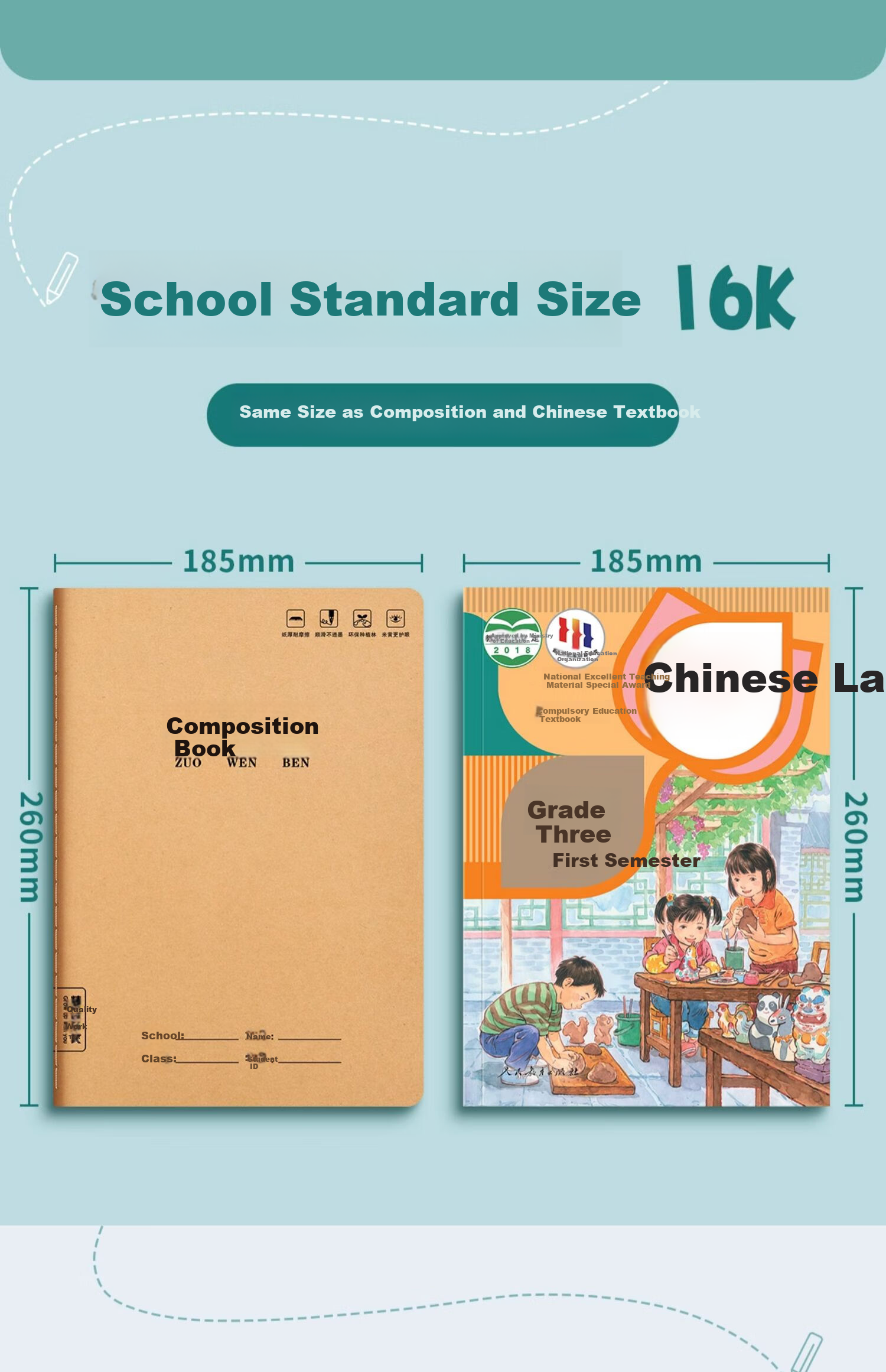 Liupin Academy Workbook Set 10pcs 16k Primary School Grade 3 Exercise Books for Homework Practice Notebooks for Grades 4-6 Kraft Paper Chinese Composition Books Junior High School Students Character W 1