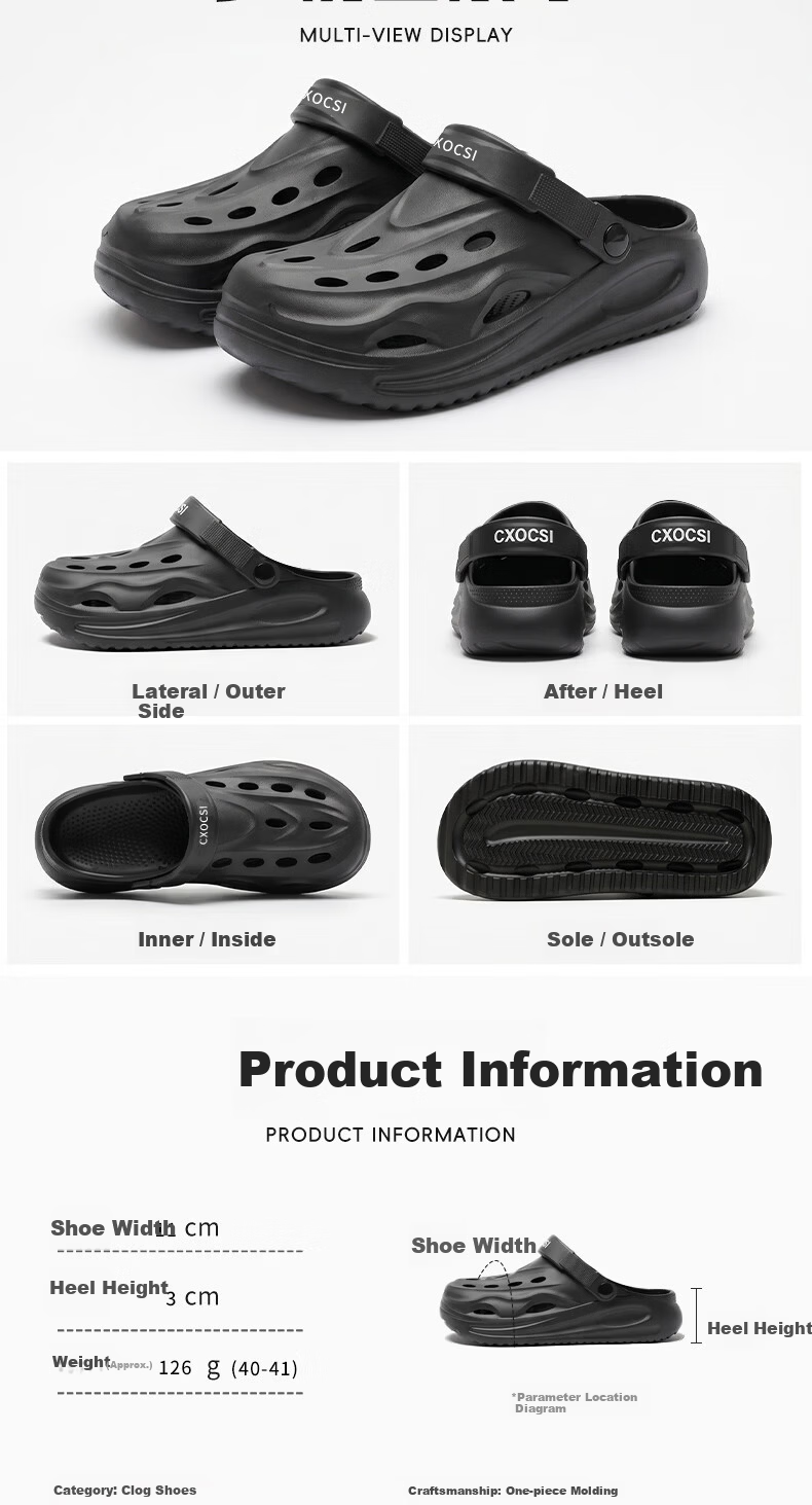 CXOCSI Men's Summer EVA Thick Sole Breathable Non-Slip Driving Comfort Beach Clogs Black 40-41 12