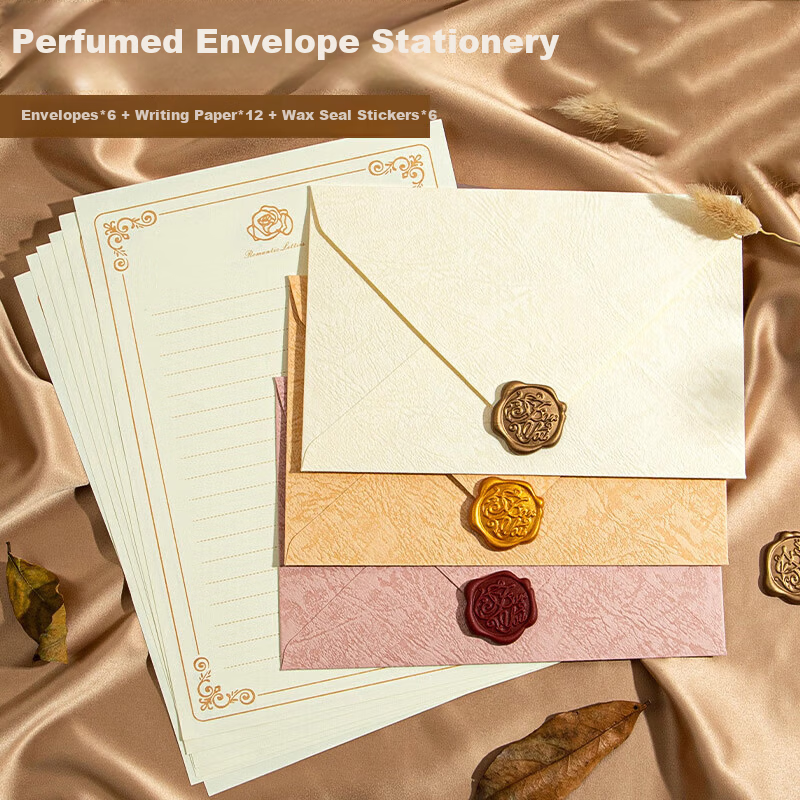 Congpai Letter Paper and Envelope Set Romantic Love Letter for Girlfriend Birthday Card Handwritten Letter Premium Elegant Couple Perfume Tree Pattern Envelopes 6 Envelopes + 12 Letter Papers + 6 Wax 