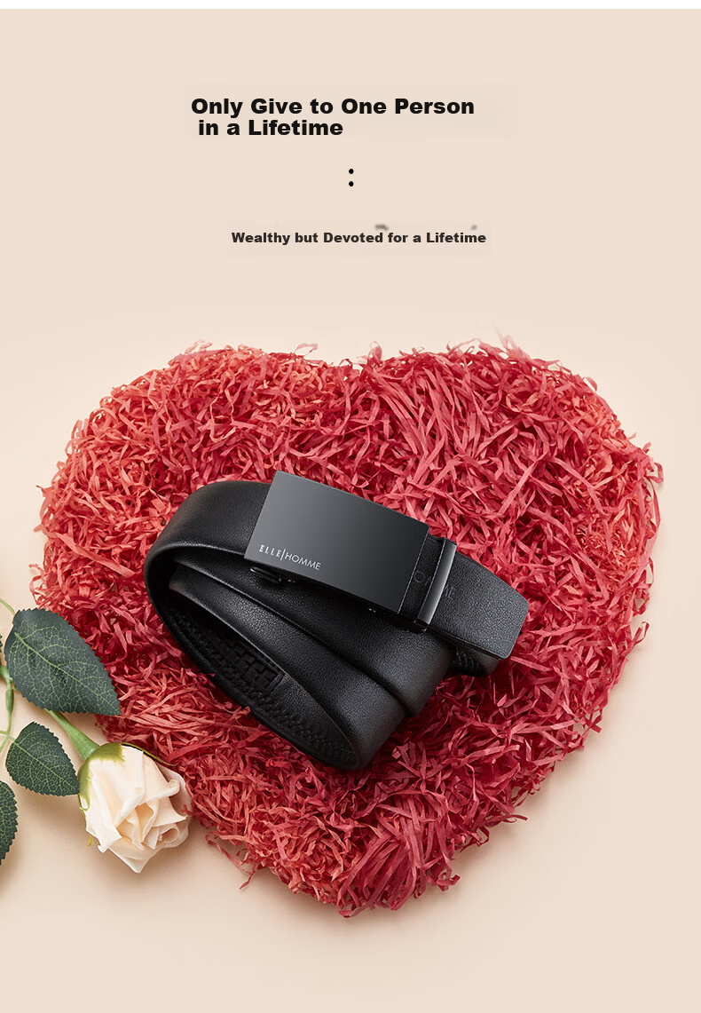 ELLE HOMME French Brand Men's Genuine Leather Automatic Buckle Belt Cowhide Waistband Gift Box Birthday Gift for Husband Father's Day 4