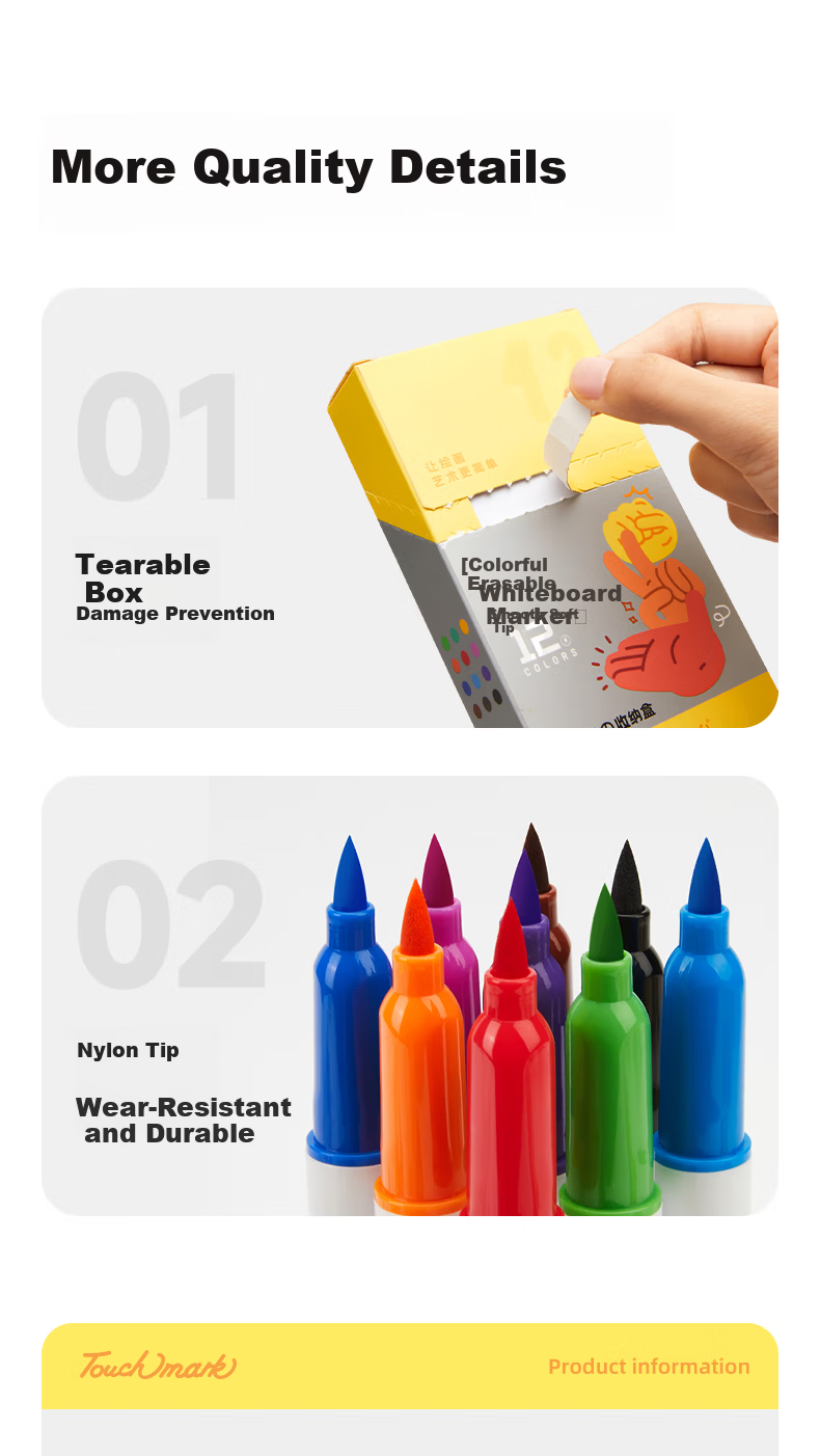 Touch Mark Colored Whiteboard Markers Soft Tip 8 Colors Washable Erasable Markers Large Capacity for Kids Early Education Doodle Board Writing Blackboard Pens for Children Students 10