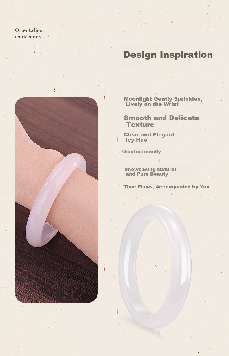 Shuibei White Moonlight Chalcedony Bangle for Women Simple Elegant Chalcedony Bracelet Birthday Gift for Wife Girlfriend 2
