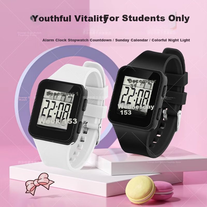 GEORGCOUNT Men's Multifunctional Square Digital Watch, Student Unisex Alarm Clock, Luminous Sports Children's Watch for Boys