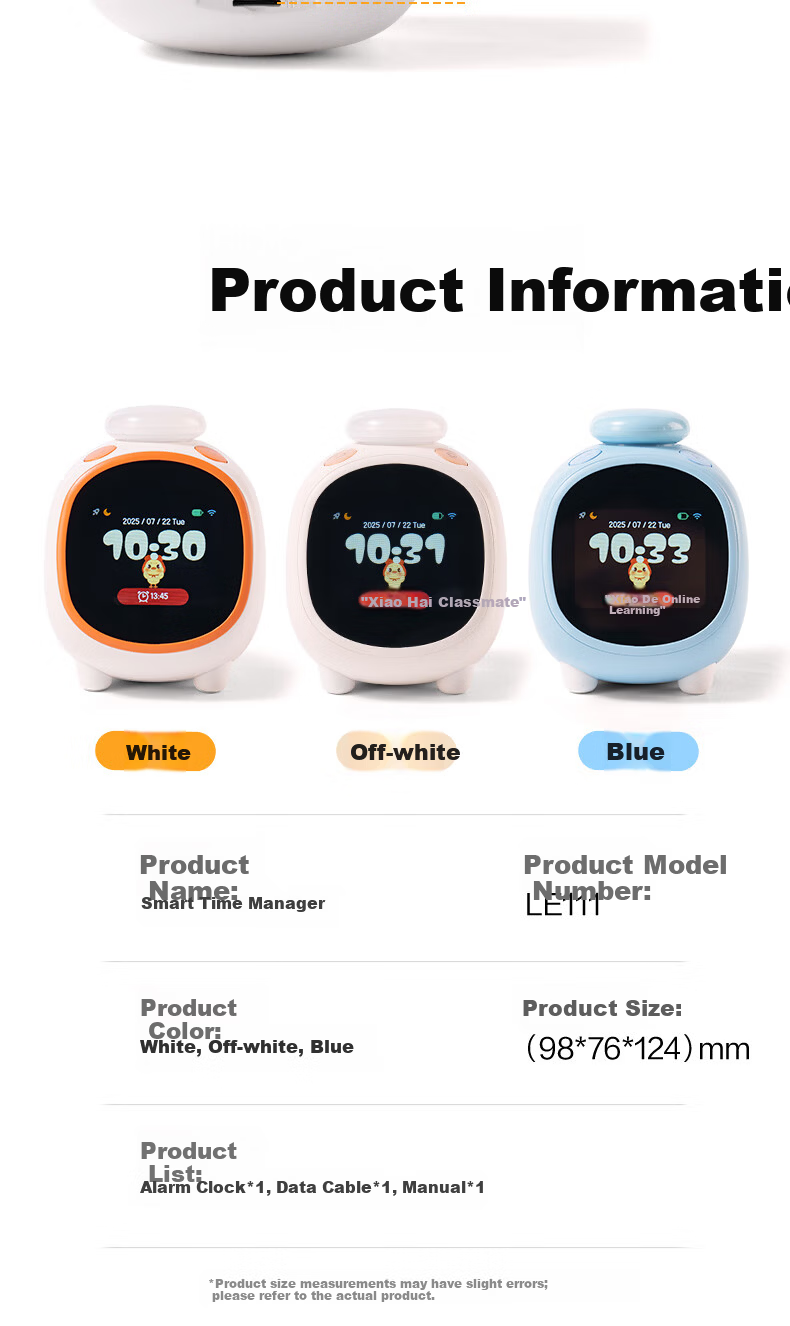 Deli Multifunctional LCD Cute Pet Smart Alarm Clock, 1200mAh, Student Night Light Bedside Clock, Children's Bedroom Clock, Time Management Device, White 8852 Gift 12