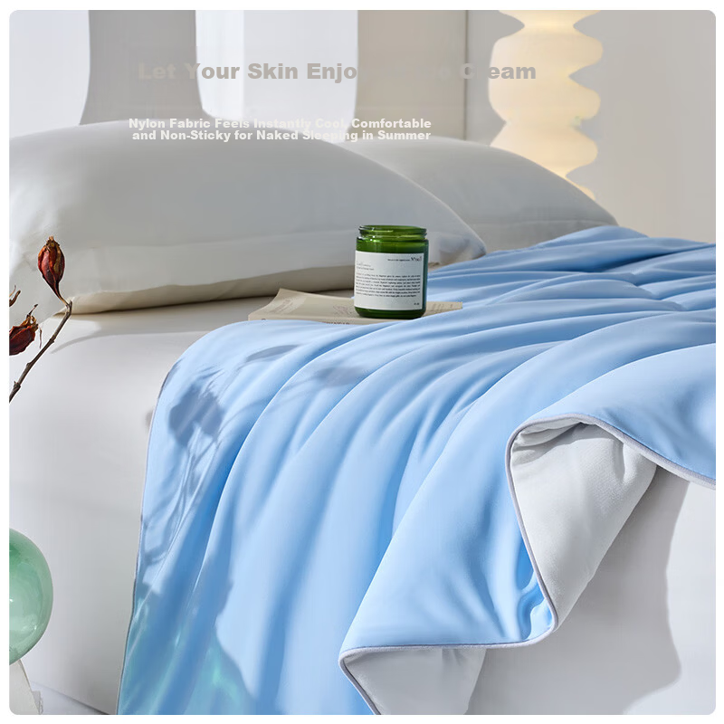 MUJI Class A Single Summer Cooling Quilt 100% Nylon Machine Washable Air Conditioning Quilt Cooling Summer Quilt Blue Gray 150*200cm