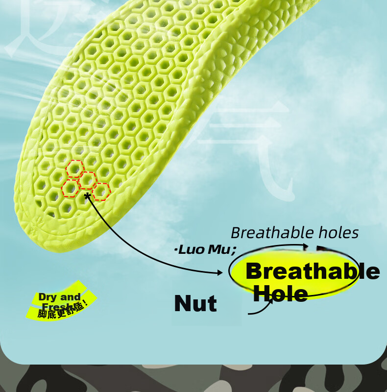 Bonnie Family 3-Pair Men's Insoles Sweat-Absorbing Odor-Resistant Mugwort Antibacterial Breathable Soft Cushioned Sports Insoles for Long Standing Summer 13