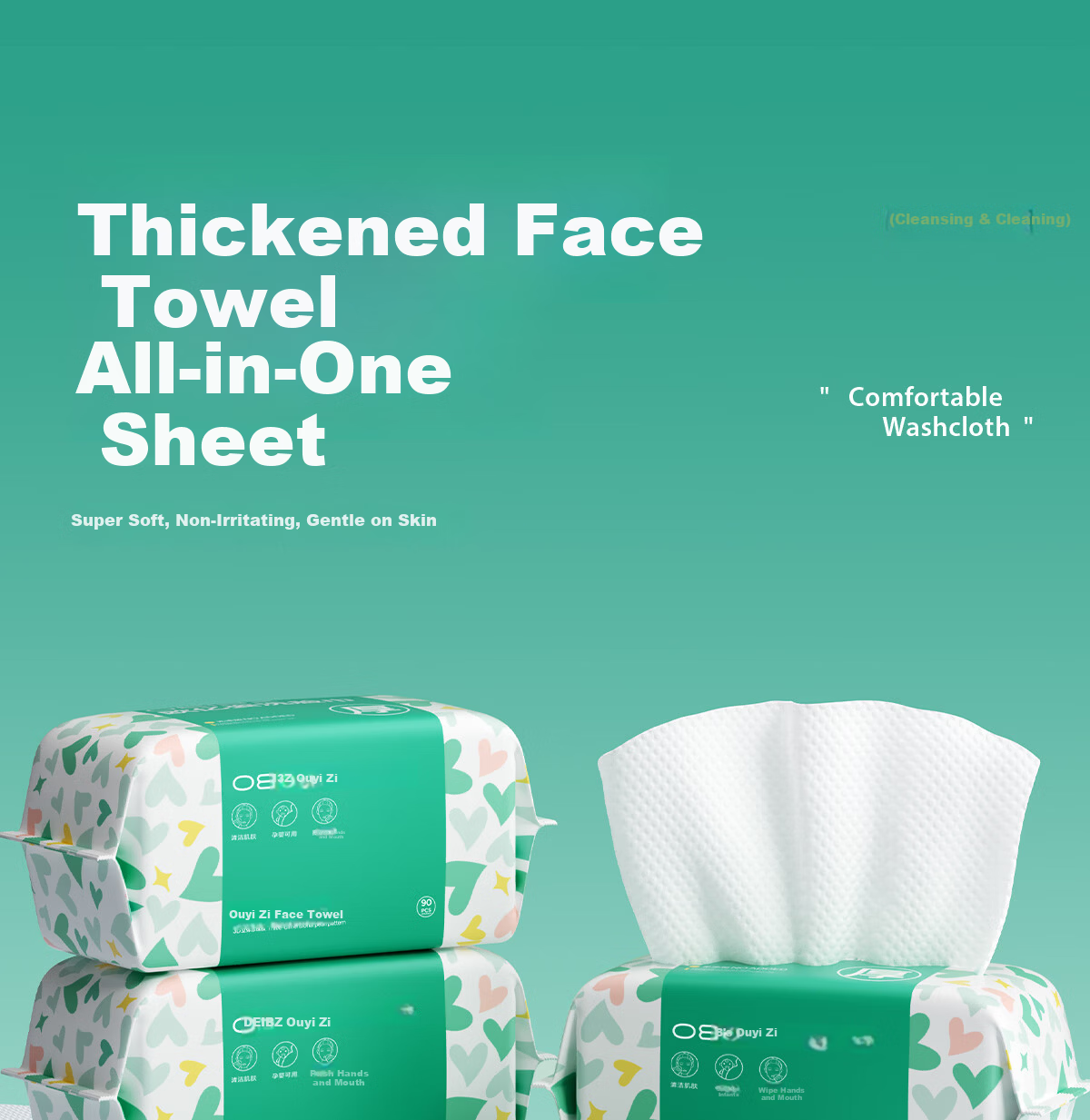 Ouyi Disposable Facial Cleansing Wipes, Portable Home Travel Soft Thick Pearl Texture Towel, 100 Sheets 1