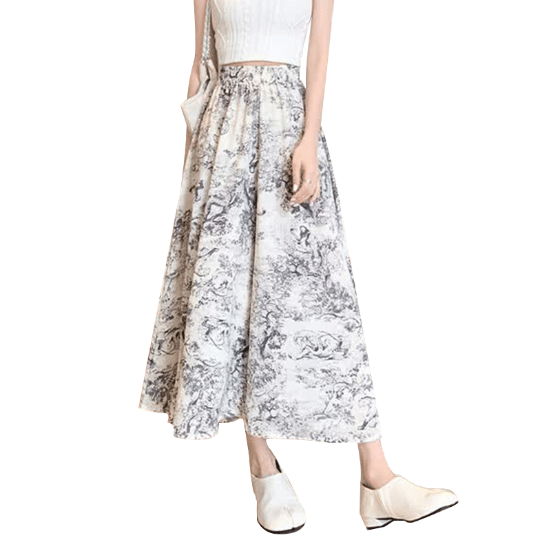 Langsha New Chinese Style Chiffon Skirt Pants for Women Summer Thin High Waist Ink Painting National Style Wide Leg Pants 2025 New Arrival
