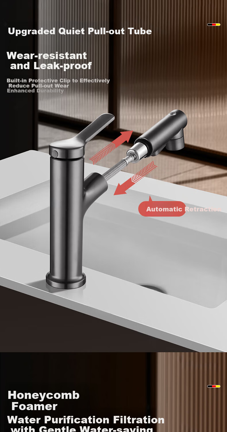 HOMK German Basin Faucet Pull-Out Hot and Cold Water Mixer for Bathroom Sink 10