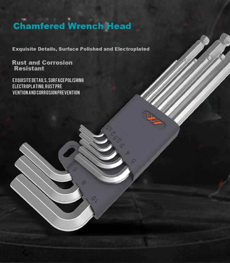 Jimmy Home Hex Key Set Hardened S2 Material 9-Piece Ball-End Fully Heat-Treated Hex Wrench JM-G1309N 6