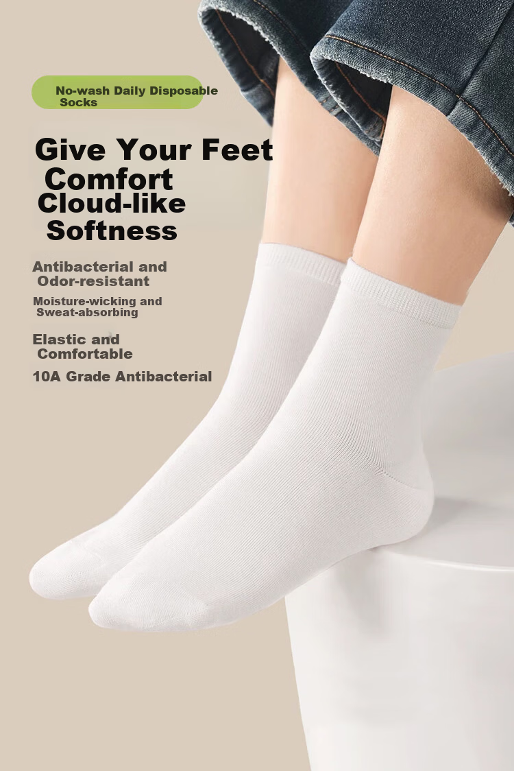 Banjeni Disposable Socks Unisex Portable Daily Throwaway Mid-High Tube Travel Breathable Odor-Resistant Wash-Free Socks 2