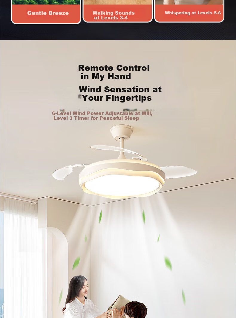 Kuka LED Cream Style Invisible Ceiling Fan Light for Living Room and Dining Room Silent Ceiling Fan with Downrod - Three Colors [Installation Included] 16