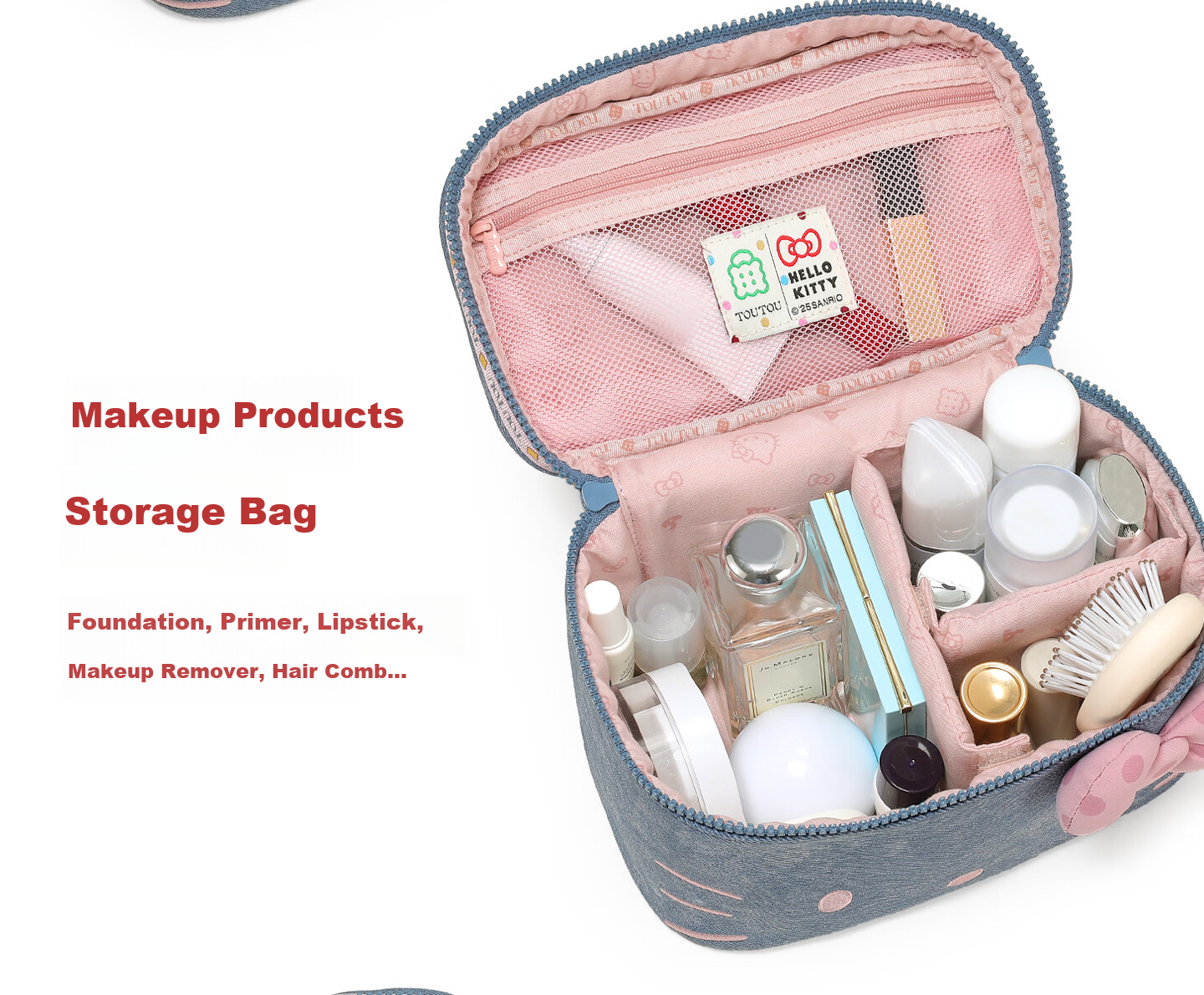 Toutou New Hello Kitty Denim Makeup Bag Storage Camera Bag Children's Day Birthday Gift for Girlfriend 13