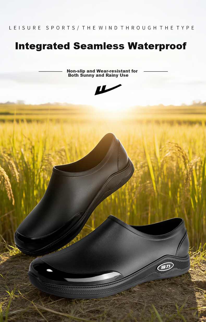 Warrior Men's Waterproof Low-Cut Kitchen Shoes Rain Boots Water Shoes Rubber Shoes 3539 Black Size 38 1