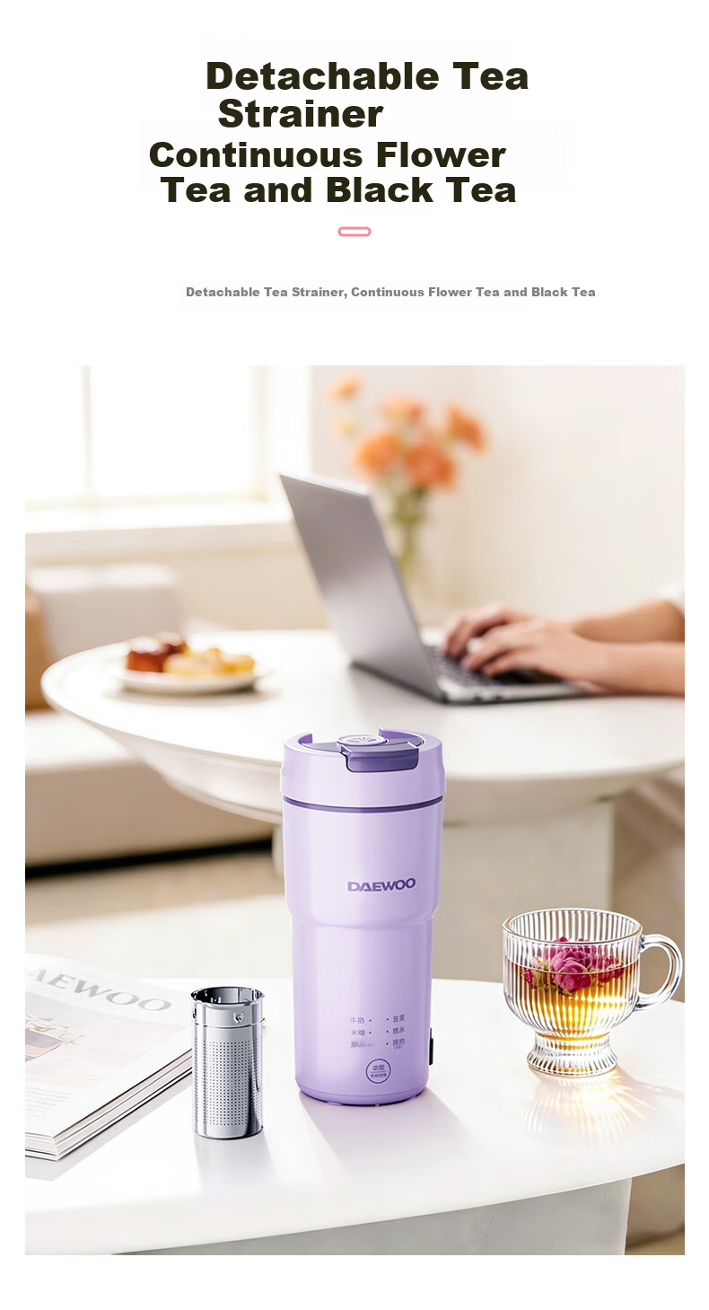 DAEWOO Mini Soy Milk Maker Smart Insulation Fully Automatic Portable Fresh Juice Extractor Direct Drinking No Filter Small Household Blender SM19 Purple 4