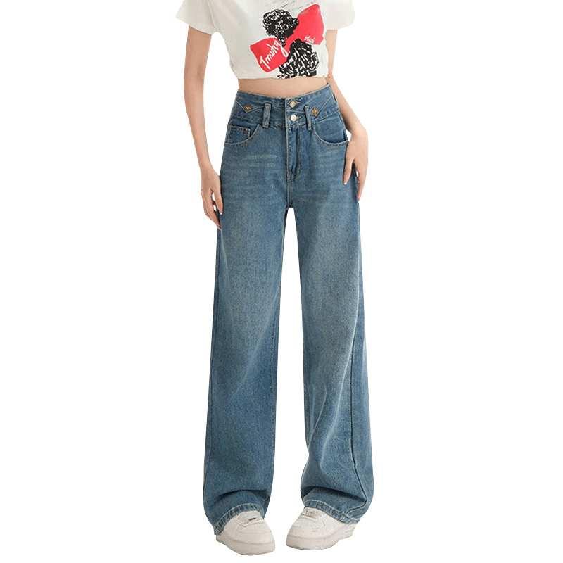 LangSha High-Waisted Wide-Leg Pants for Women, Spring And Autumn Style, Slimming Loose Straight-Leg Floor-Length Trousers with Draping Effect