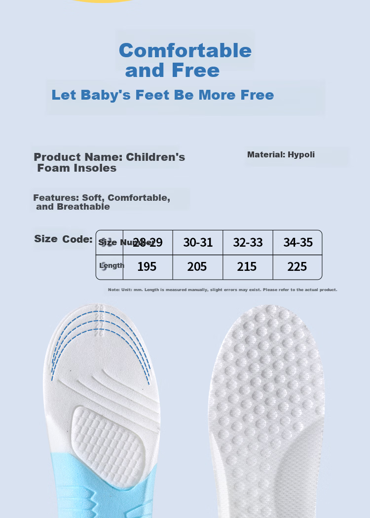 Bonnie Family 3-Pair Kids' Insoles Cuttable Shock Absorbing Comfortable Sweat-Absorbent Breathable Summer Size 30-31 4