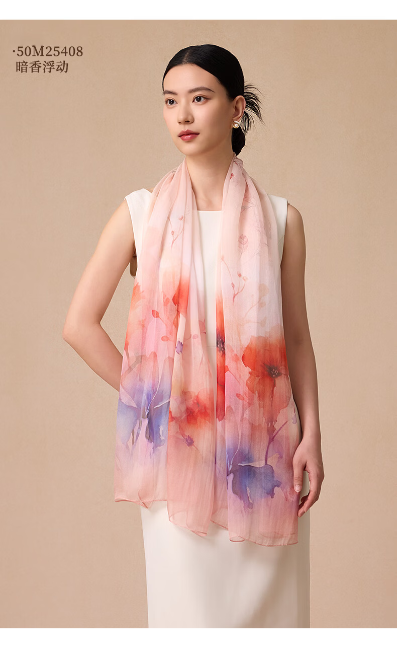 Hengyuanxiang 100% Mulberry Silk Scarf Women's Silk Summer Lightweight Office Shawl Wrap Mom Birthday Gift 18