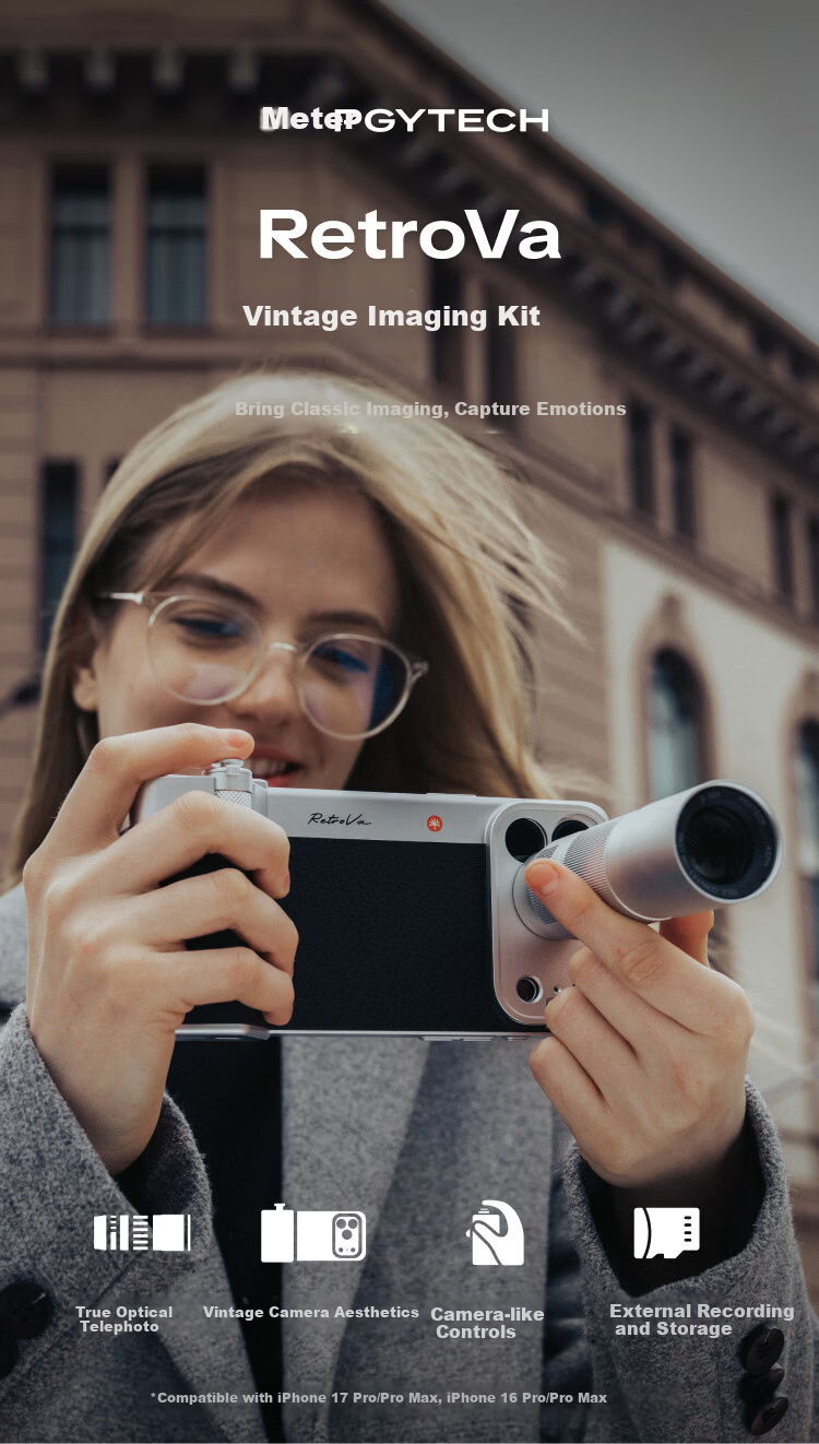 PGYTECH Apple iPhone 17 Photography Kit RetroVa Vintage Imaging Set iPhone 17 Pro Dandelion Photography Handle Long Focus Telephoto Lens Attachment 2