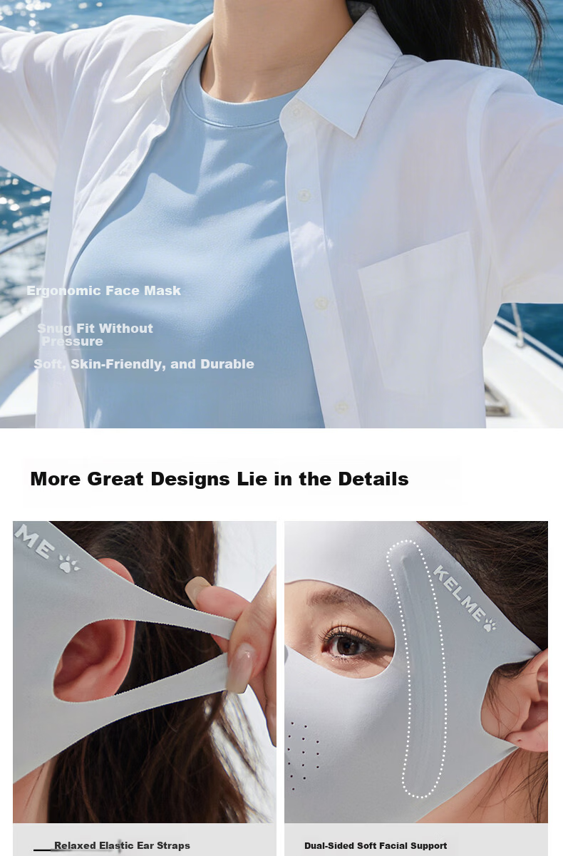 KELME Unisex Full Face Ice Silk Sun Protection Mask UV Resistant Breathable Summer Outdoor Cycling Driving Face Cover 6
